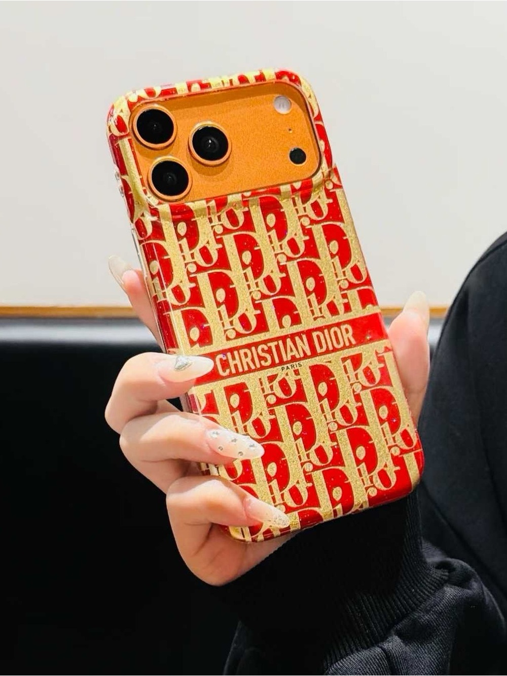 17 pro max  Red & Cream Monogram Phone Case